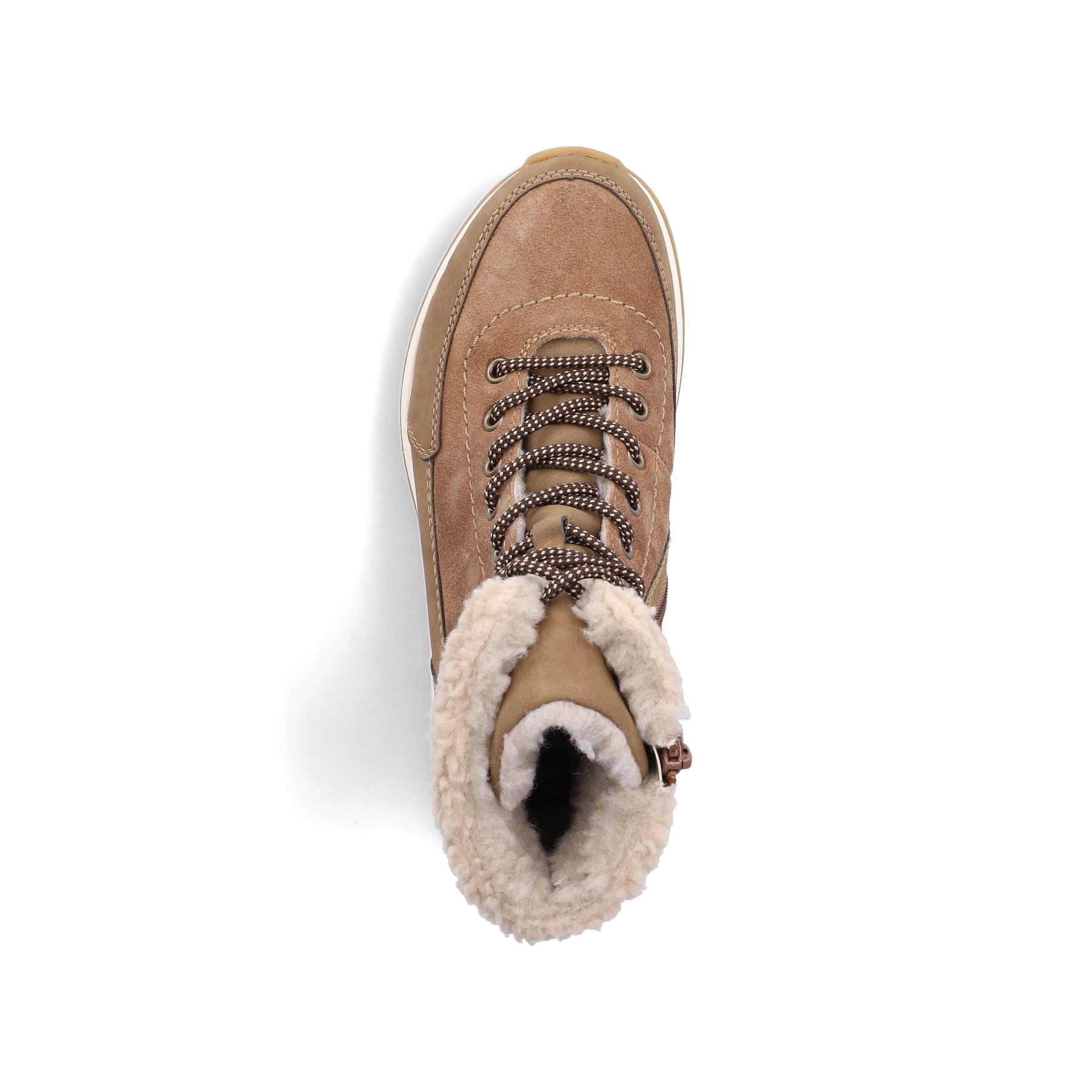 Braune Rieker Damen Schnürstiefel Z0920-24 mit wasserabweisender TEX-Membran. Schuh von oben.