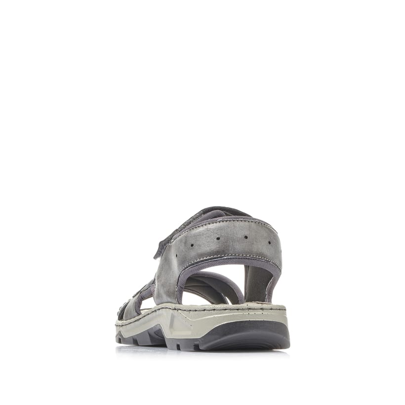 Graue Rieker Herren Trekkingsandalen 26154-14 mit einem Klettverschluss. Schuh von hinten.