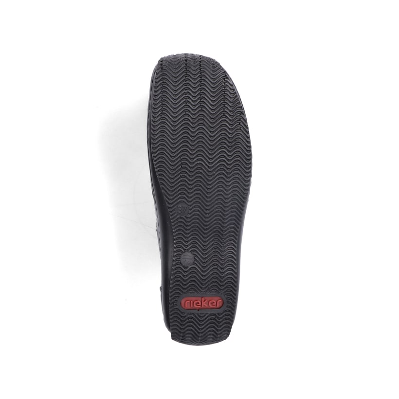 Schwarze Rieker Damen Slipper L1751-00 mit einem Gummizug. Schuh Laufsohle.