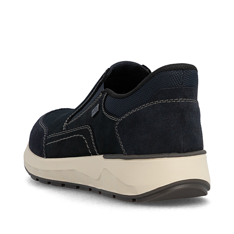 Blaue Rieker Herren Slipper 11551-14 aus Rauleder. Schuh von hinten.