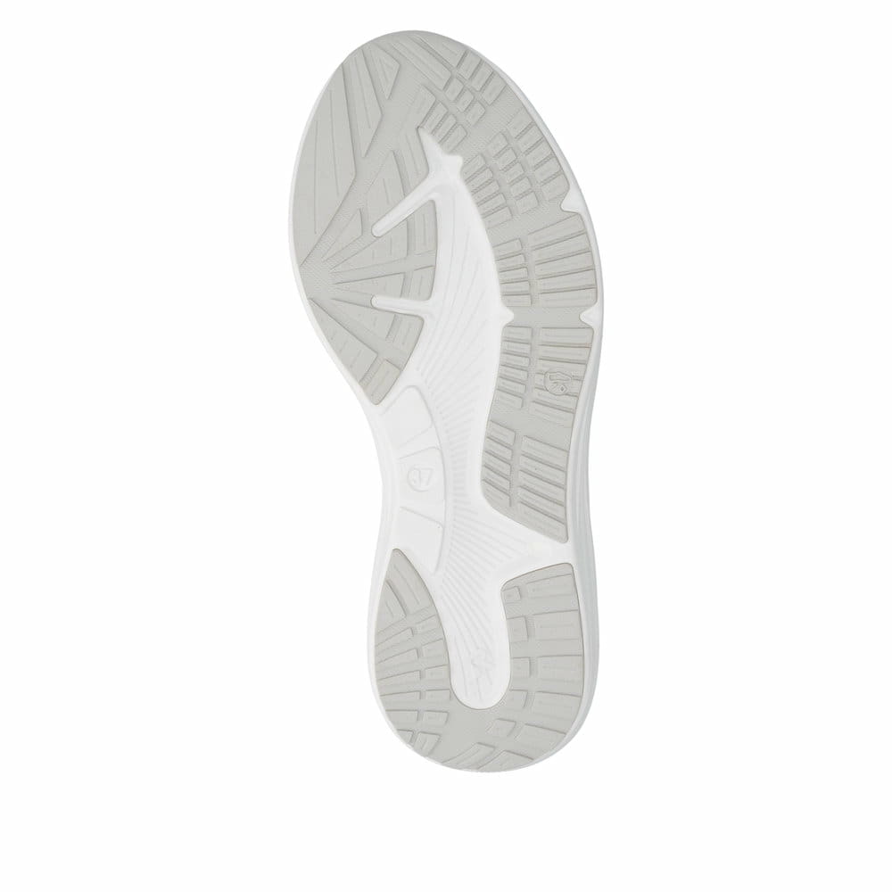 Graue Rieker Damen Sneaker Low W4101-41 mit Schnürung sowie abgesetztem Logo. Schuh Laufsohle.