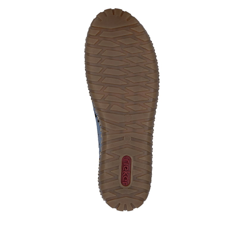 Blaue Rieker Damen Slipper M2852-12 aus Glattleder, Barfußschuhe. Schuh Laufsohle.