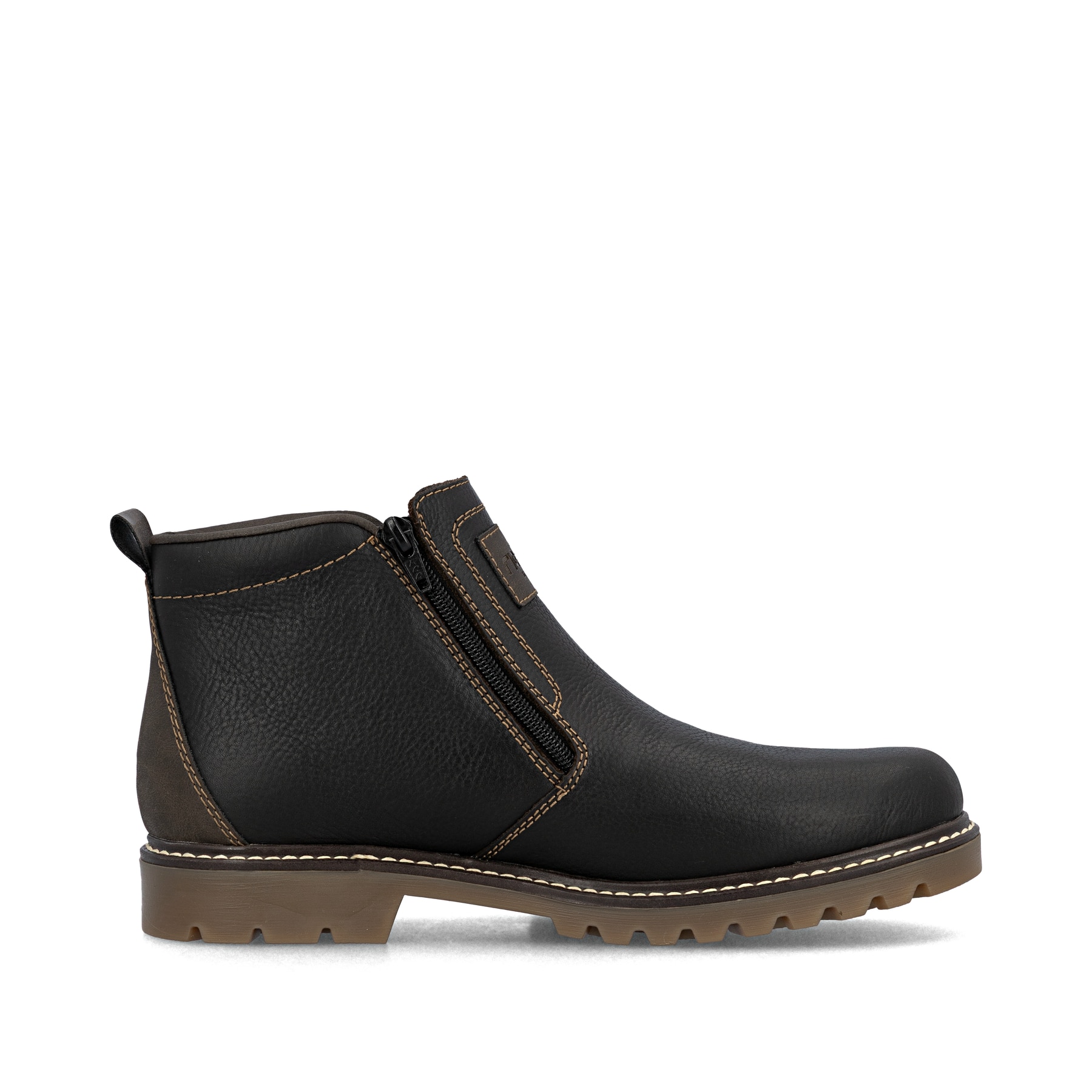 Schwarzbraune Rieker Herren Kurzstiefel 39871-25 mit Reißverschluss sowie Fiber-Grip. Schuh Innenseite
