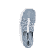 Blaue vegane Rieker Damen Slipper 45260-10, Barfußschuhe mit einem Gummizug. Schuh von oben.