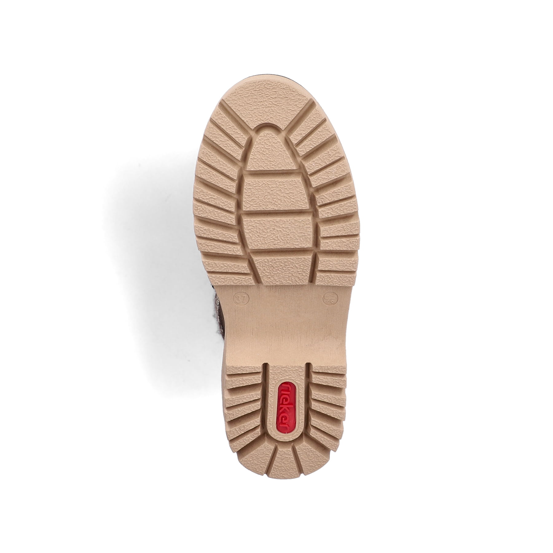 Dunkelbraun-beige Rieker Damen Schnürstiefel Y6210-25 mit Strick-Kragen. Schuh Laufsohle.