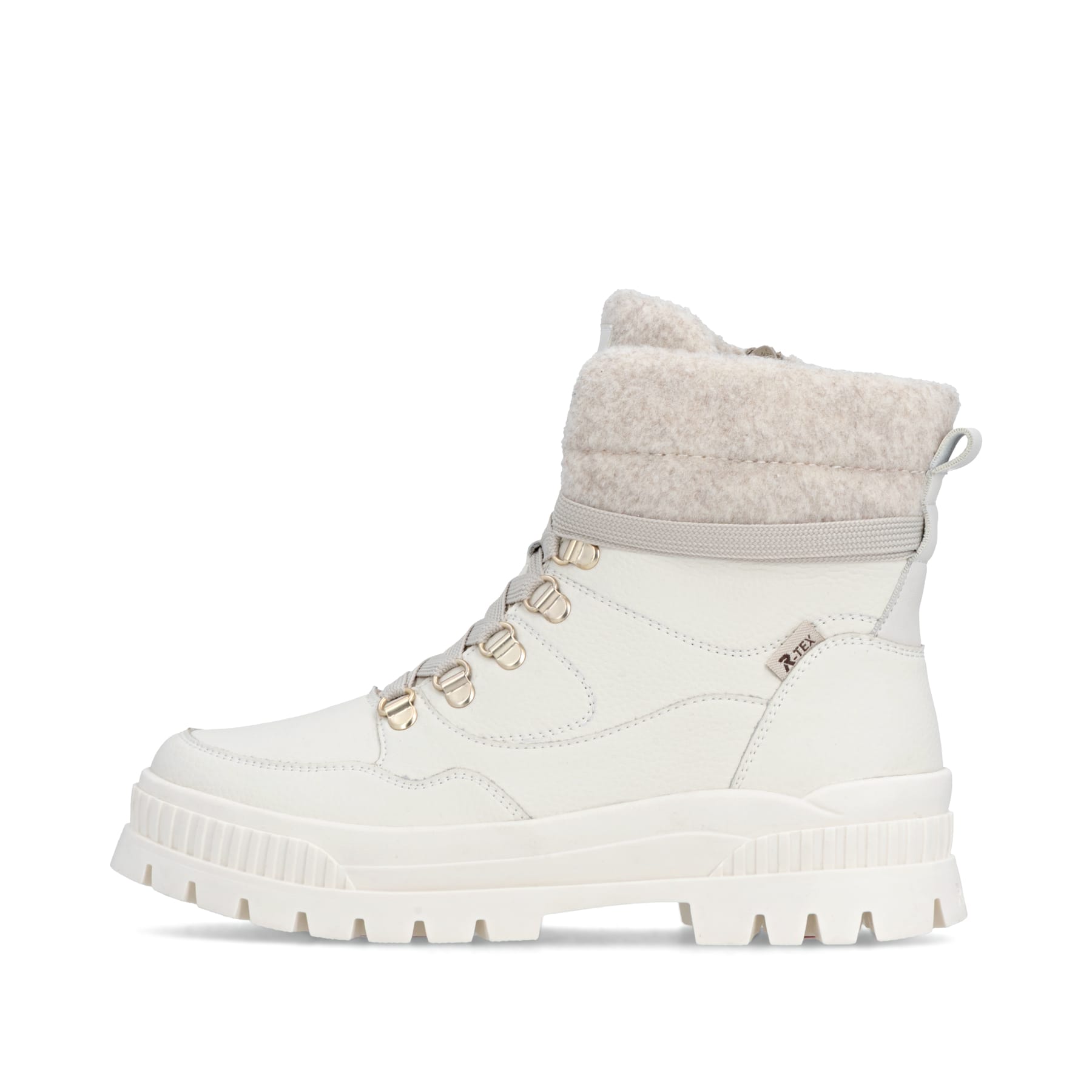 Weiße Rieker Damen Schnürstiefel W2171-81 aus Glattleder. Schuh Außenseite.