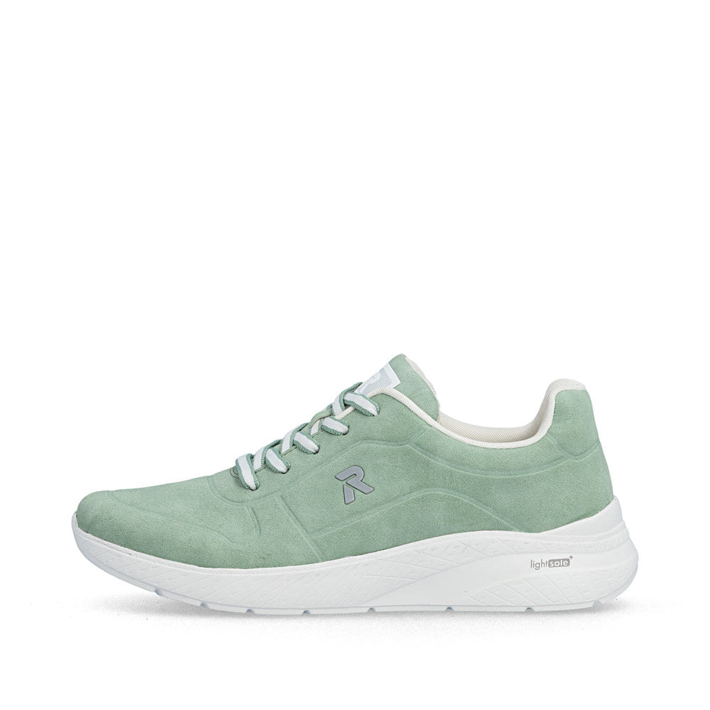 Grüne Rieker Damen Schnürschuhe M8501-52 mit einer herausnehmbaren Einlegesohle. Schuh Außenseite.