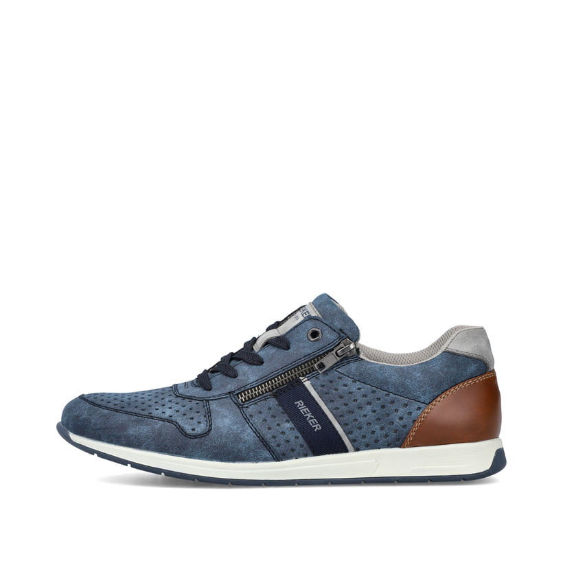 Blaue Rieker Herren Schnürschuhe 11926-14 mit Reißverschluss sowie Löcheroptik. Schuh Außenseite.