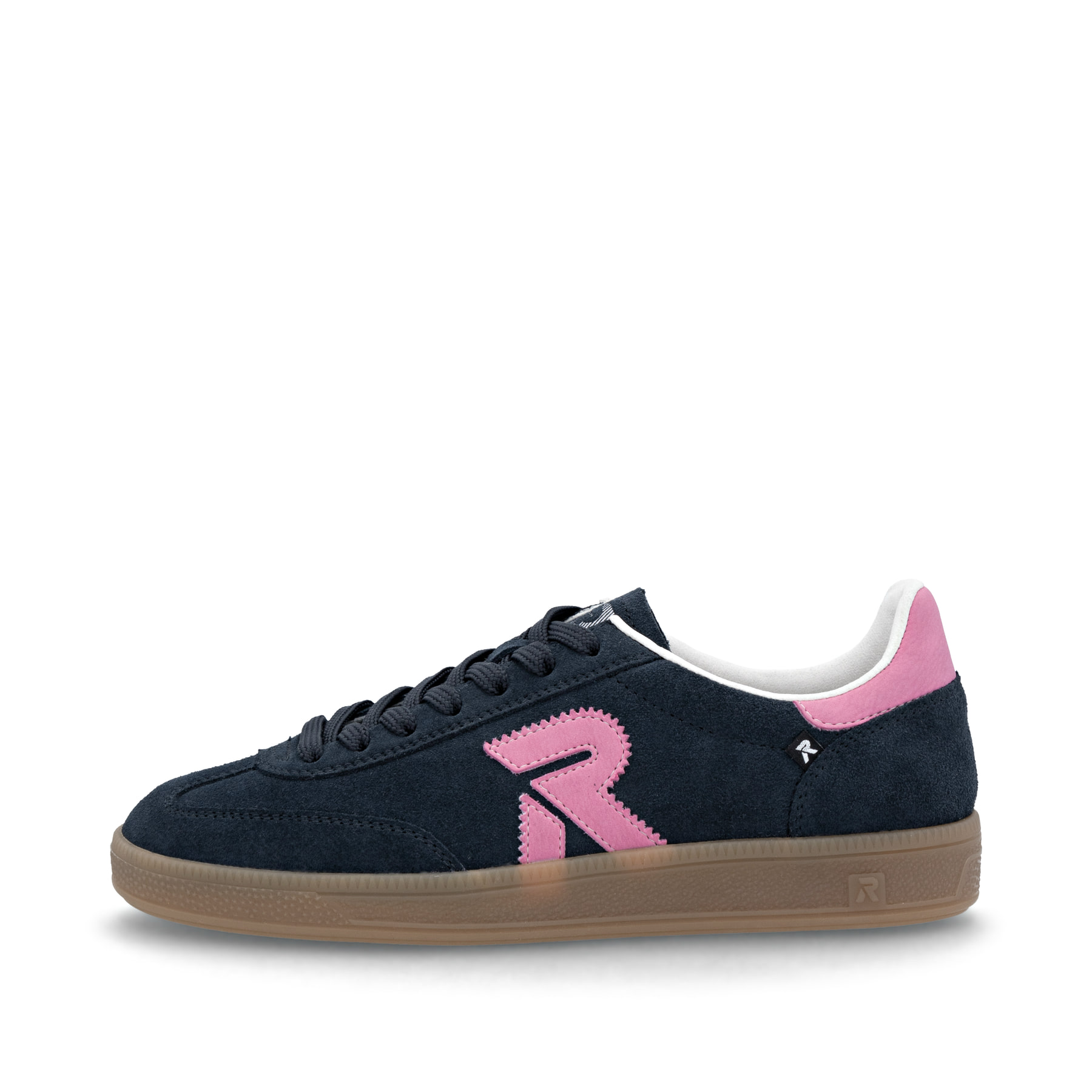 Blaue Rieker Damen Sneaker Low W2200-15 mit Schnürung sowie abriebfester Sohle. Schuh Außenseite.