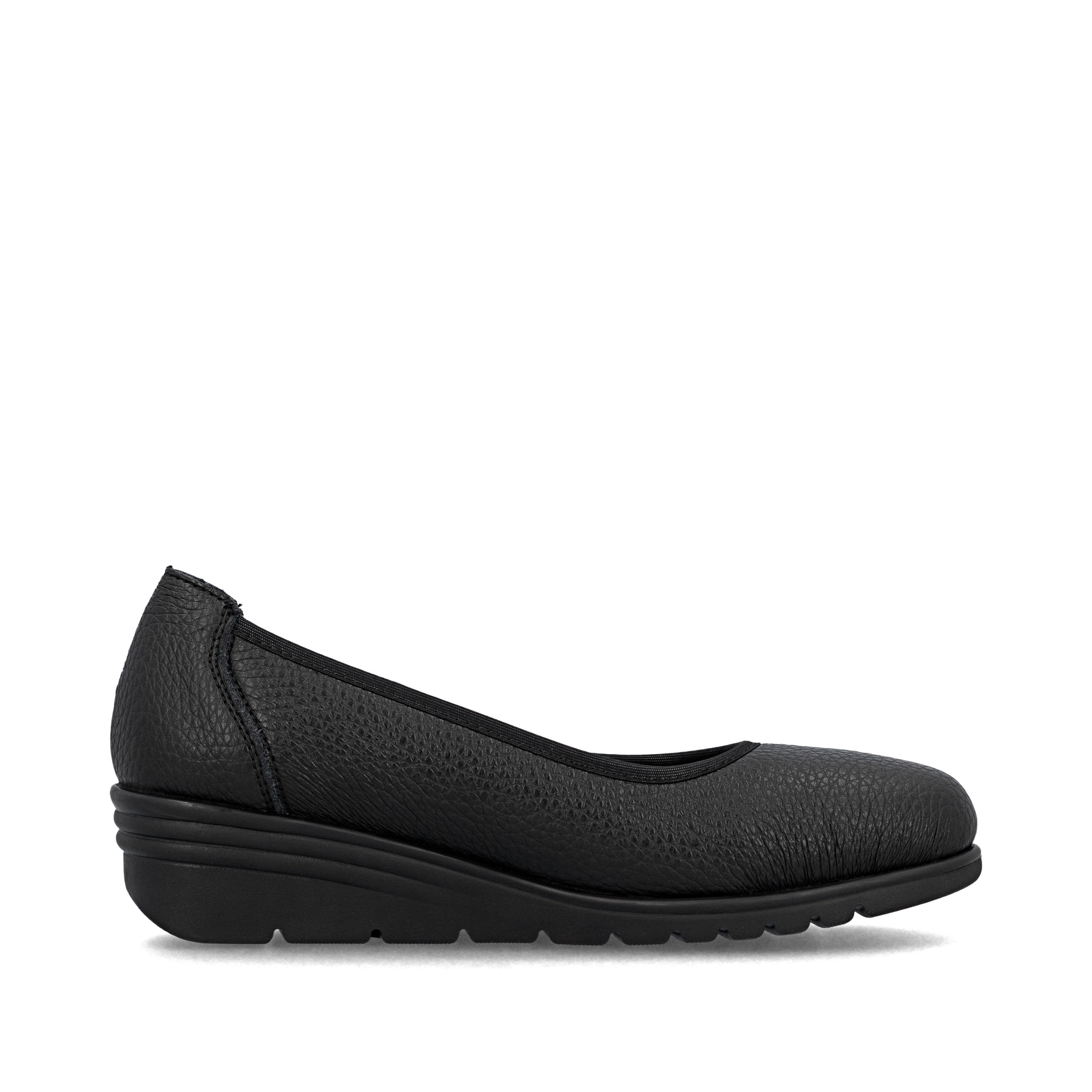 Mocassins Rieker noirs pour femme L5360-00 en cuir lisse. Intérieur de la chaussure.