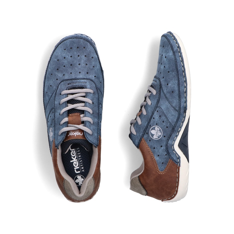 Blaue Rieker Herren Schnürschuhe 07506-16, Barfußschuhe mit Komfortweite G 1/2. Schuh von oben, liegend.