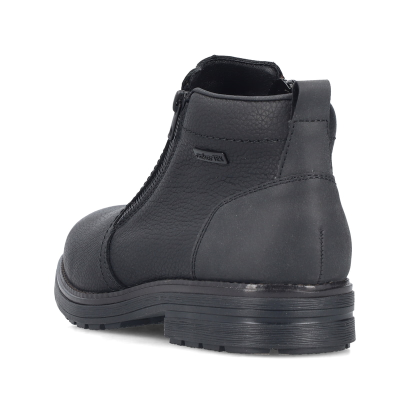 Schwarze Rieker Herren Kurzstiefel 33452-00 aus Glattleder. Schuh von hinten.
