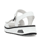 Weiße Rieker Keilsandaletten 65663-80 mit Rieker Air Sohlenfenster. Schuh von hinten.
