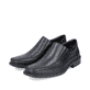 Schwarze Rieker Herren Slipper B0873-00 mit Elastikeinsatz sowie Extraweite H. Schuh Außenseite gespiegelt.