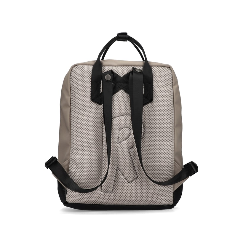 Rieker Damen Rucksack H1530-62 in Sandbeige-Schwarz aus Kunstleder mit Reißverschluss. Rucksack Rückseite.