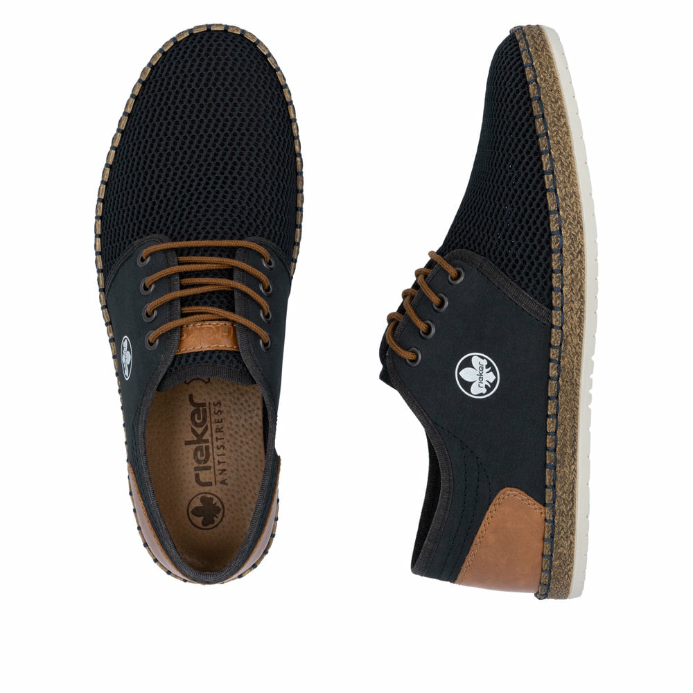 Blaue Rieker Herren Schnürschuhe B5249-14 mit der Komfortweite G 1/2. Schuh von oben, liegend.