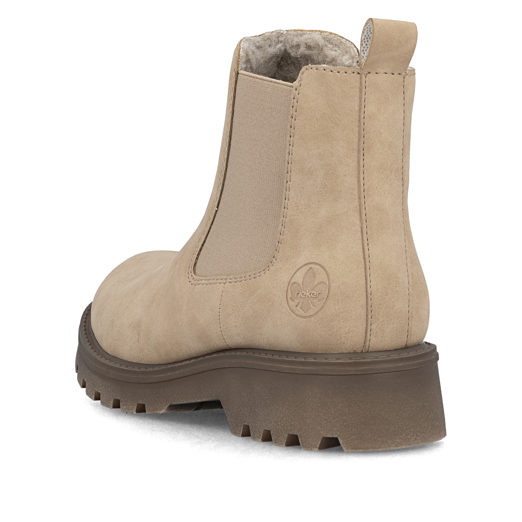 Hellbeige Rieker Damen Chelsea Boots 73250-61 mit einem Reißverschluss. Schuh von oben.