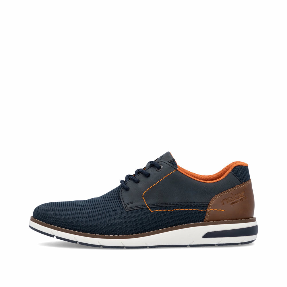 Blaue Rieker Herren Schnürschuhe 11301-14 mit der Komfortweite G 1/2. Schuh Außenseite.