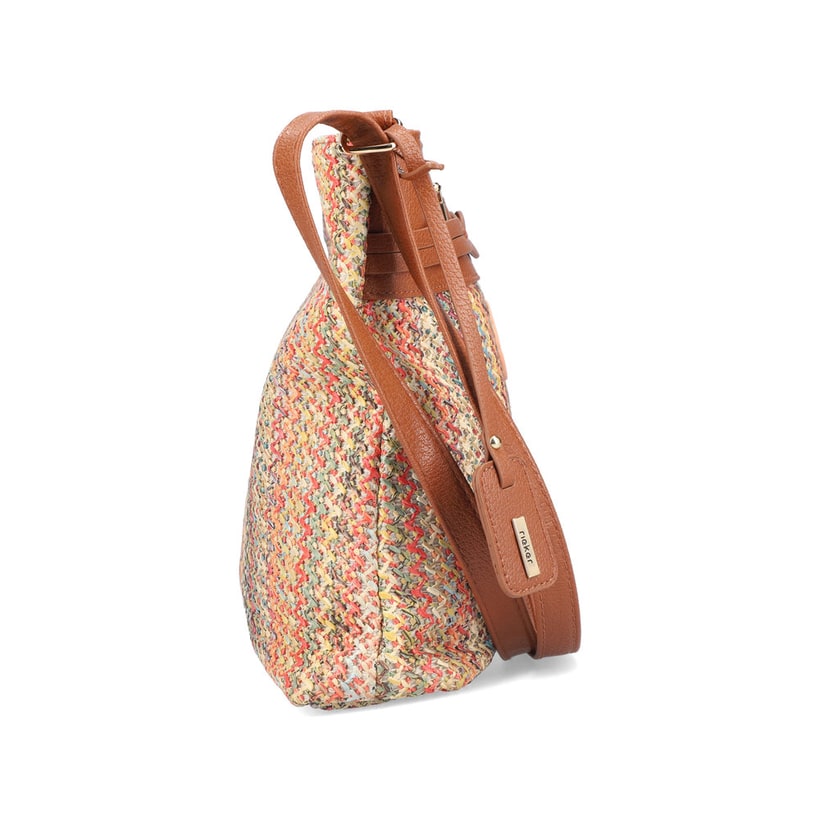 Sac à bandoulière Rieker H1519-90 multi avec un aspect tissé coloré et deux compartiments principaux. Côté droit.