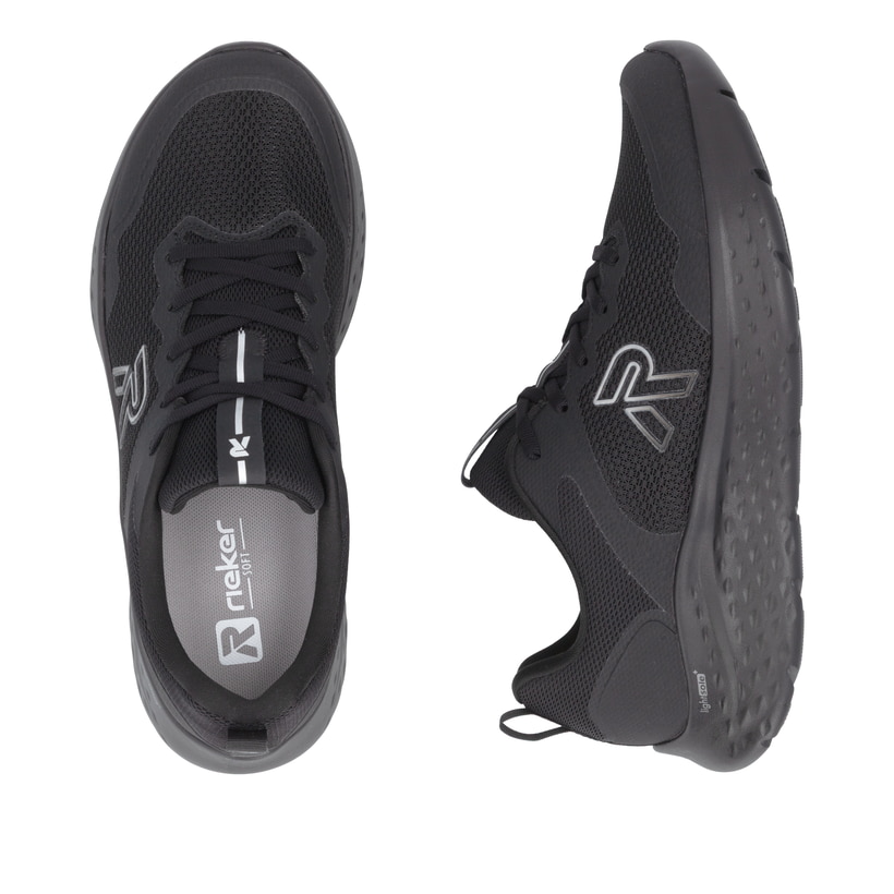 Schwarze Rieker Sport Herren Sneaker Low U4400-00. Schuh von oben, liegend.