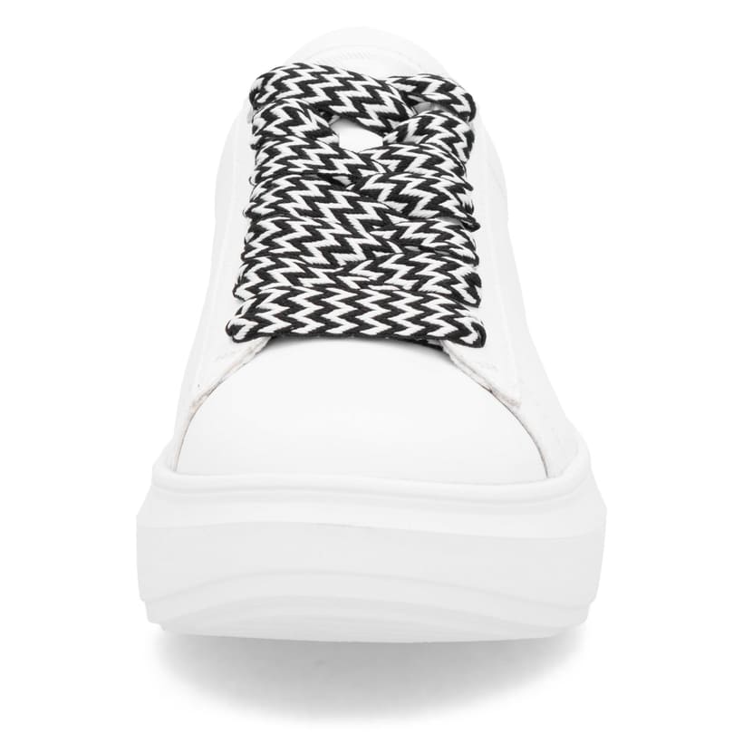 Weiße Rieker Damen Sneaker Low W1201-80 mit einer Schnürung. Schuh von vorne.