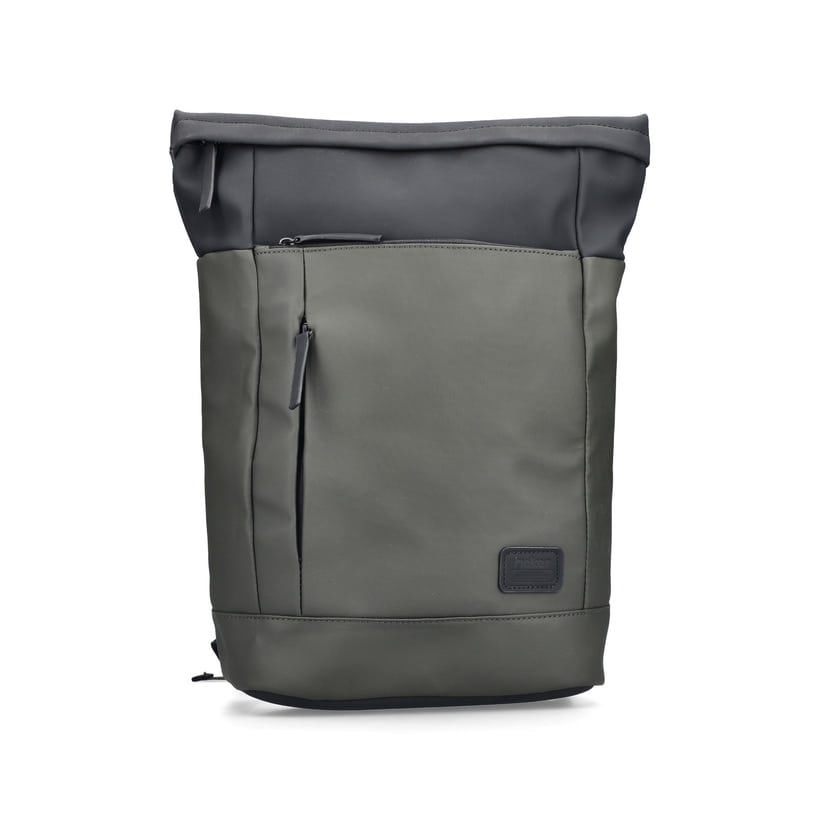 Sac à dos Rieker H5101-54 vert avec fermeture éclair, compartiment rembourré pour ordinateur portable et bretelles ajustable. Devant.