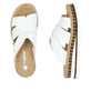Weiße Rieker Damen Pantoletten V7989-80 mit einem Gummizug. Schuh von oben, liegend.