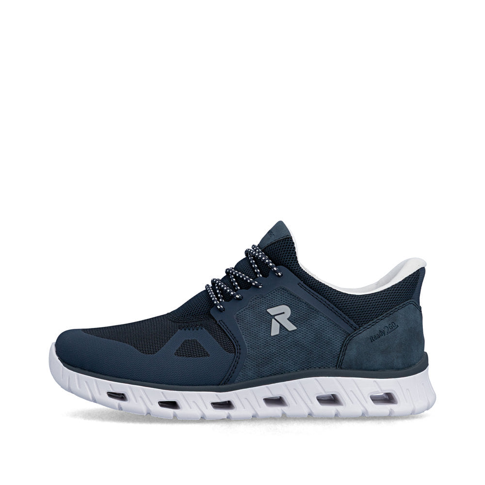 Baskets basses Rieker bleues homme 04355-14 avec option easy in facile. Côté extérieur de la chaussure.