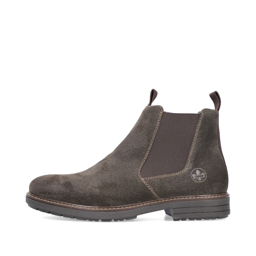 
Nussbraune Rieker Herren Chelsea Boots 33180-25 mit einer robusten Profilsohle. Schuh Außenseite