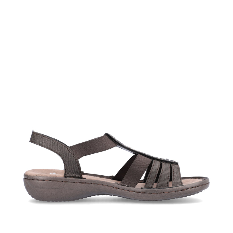 Graue Rieker Damen Riemchensandalen 608G9-47 mit einem Elastikeinsatz. Schuh Innenseite.