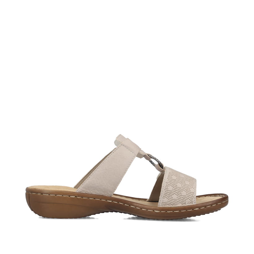 Beige Rieker Damen Pantoletten 60885-62 mit Schmuckelementen. Schuh Innenseite.