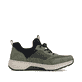 Khaki-schwarze Rieker Damen Slipper 53153-54 mit Gummizug sowie der Extraweite H. Schuh Innenseite.