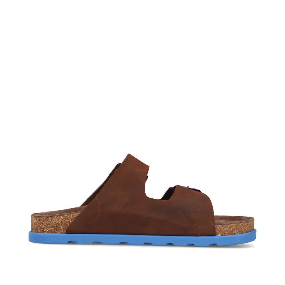 Braune Rieker Herren Pantoletten 21190-28 aus Rauleder mit farbiger Sohle. Schuh Innenseite.