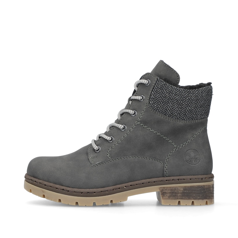 
Asphaltgraue Rieker Damen Schnürstiefel Y7424-45 mit Schnürung und Reißverschluss. Schuh Außenseite