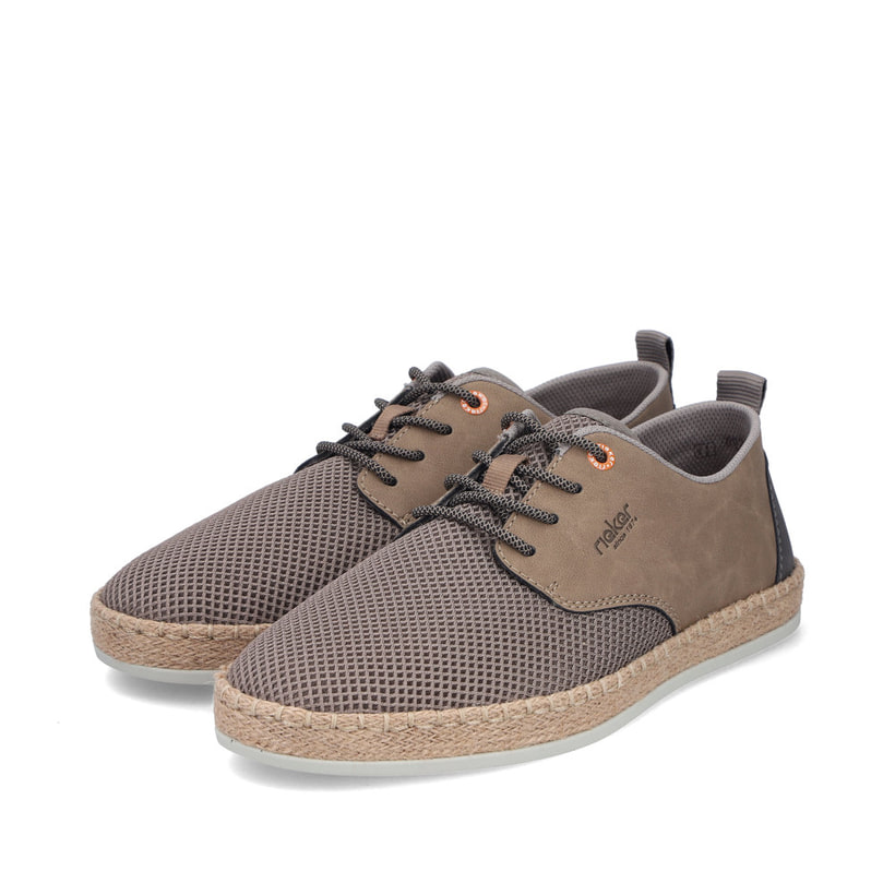 Beige Rieker Herren Schnürschuhe B2648-64 mit der Komfortweite G. Schuhpaar seitlich schräg.