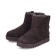 Dunkelbraune Rieker Damen Kurzstiefel 99870-25 mit der Komfortweite G. Schuhpaar seitlich schräg.