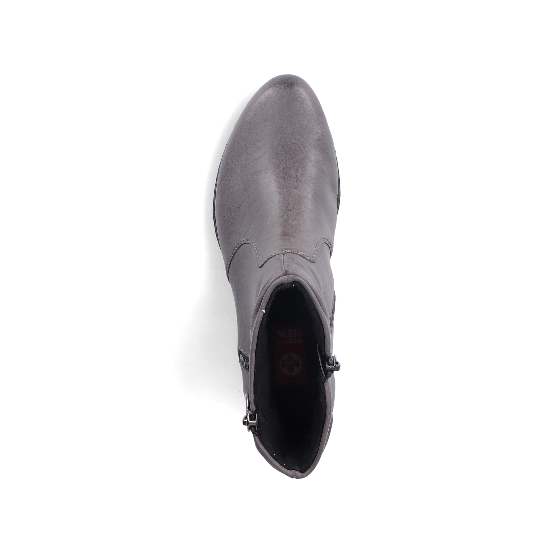 Mondgraue Rieker Damen Stiefeletten Y0741-45 mit Reißverschluss sowie Blockabsatz. Schuh Laufsohle