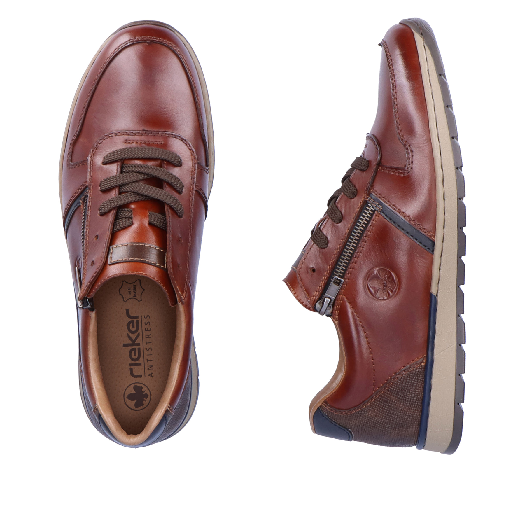 Baskets basses Rieker marron pour homme B2112-25 en cuir lisse. Chaussure vue de dessus, couchée.