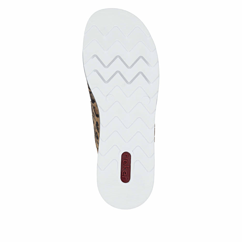 Mehrfarbige Rieker Damen Pantoletten V7955-90 aus Rauleder. Schuh Laufsohle.