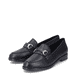 Mocassins Rieker noirs pour femme 46262-01 en cuir lisse. Chaussures inclinées sur le côté.