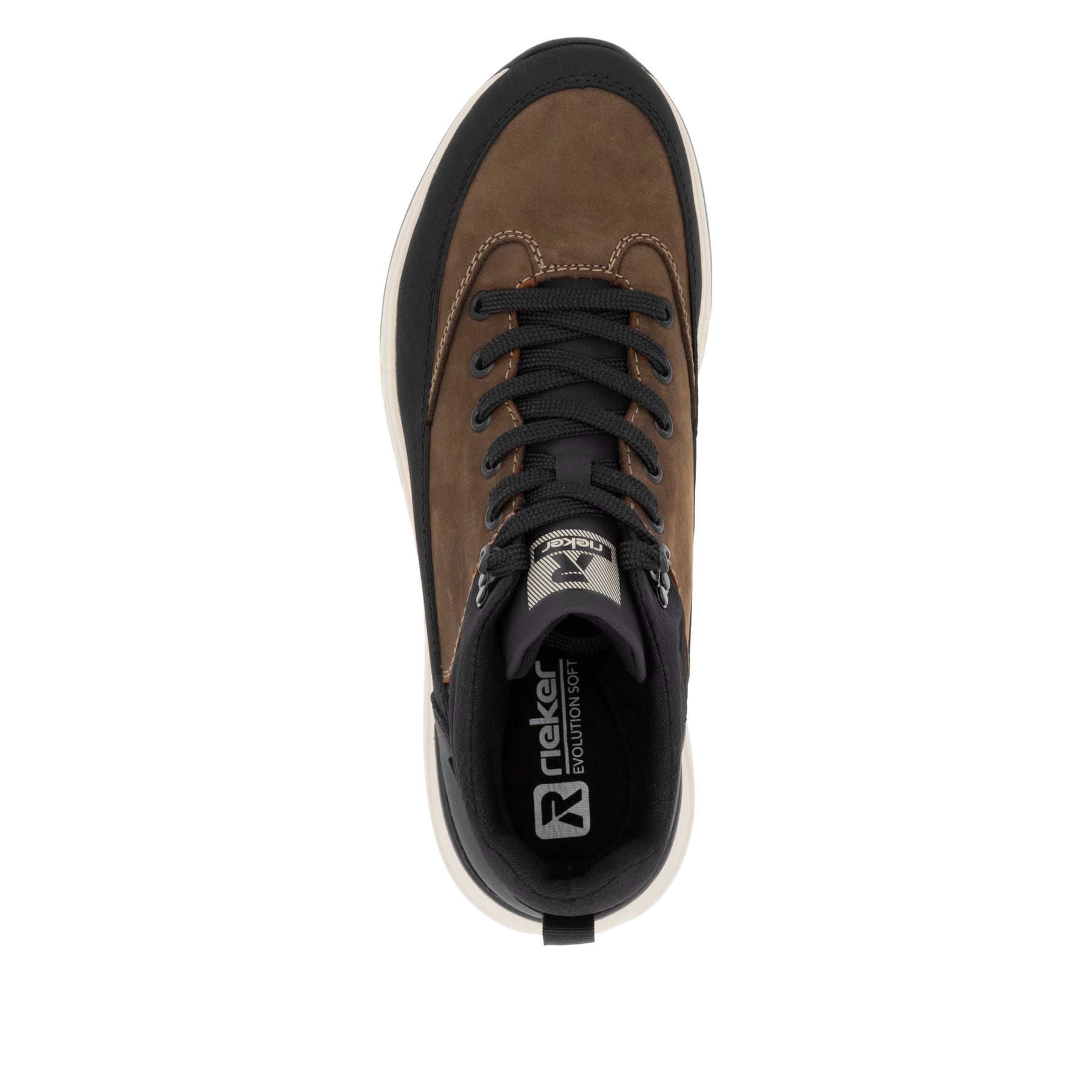 Braune Rieker Herren Sneaker High U0173-22 mit wasserabweisender TEX-Membran. Schuh von oben.