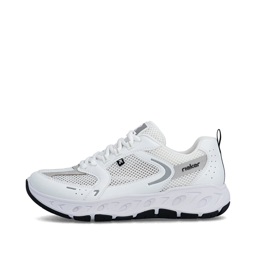 Weiße Rieker Damen Sneaker Low M6501-80 mit einer Schnürung sowie Komfortweite G. Schuh Außenseite.