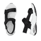 Schwarze vegane Rieker Damen Trekkingsandalen W3151-01 mit einem Klettverschluss. Schuh von oben, liegend.