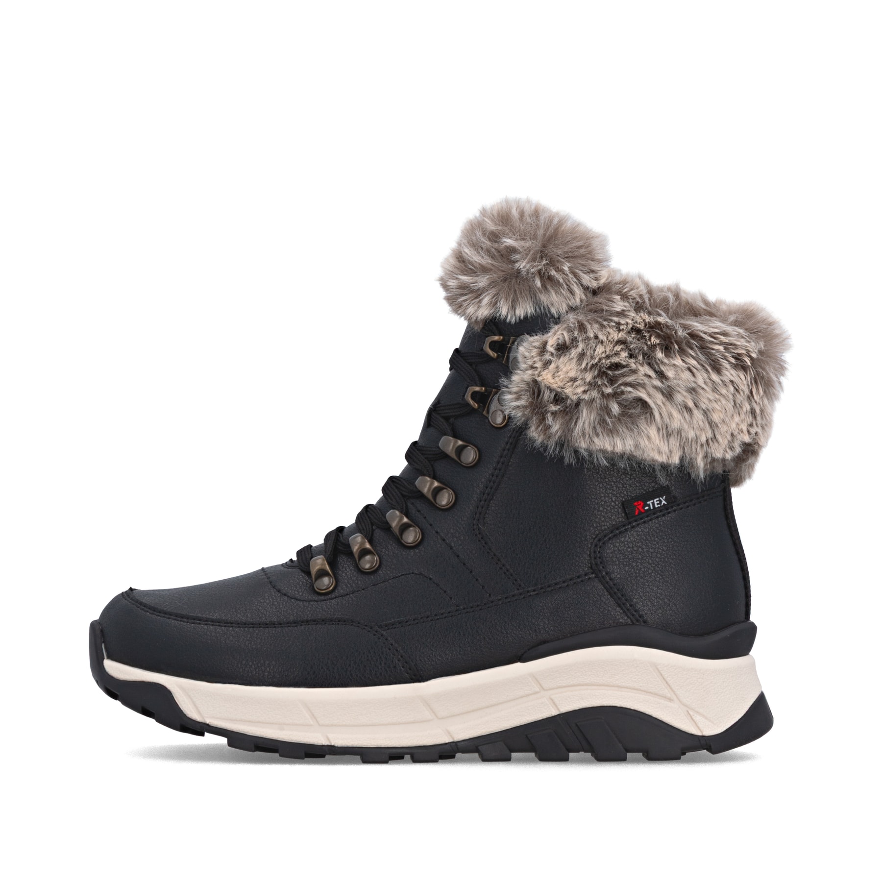 Schwarze Rieker Damen Schnürstiefel W0063-00 aus Glattleder. Schuh Außenseite.
