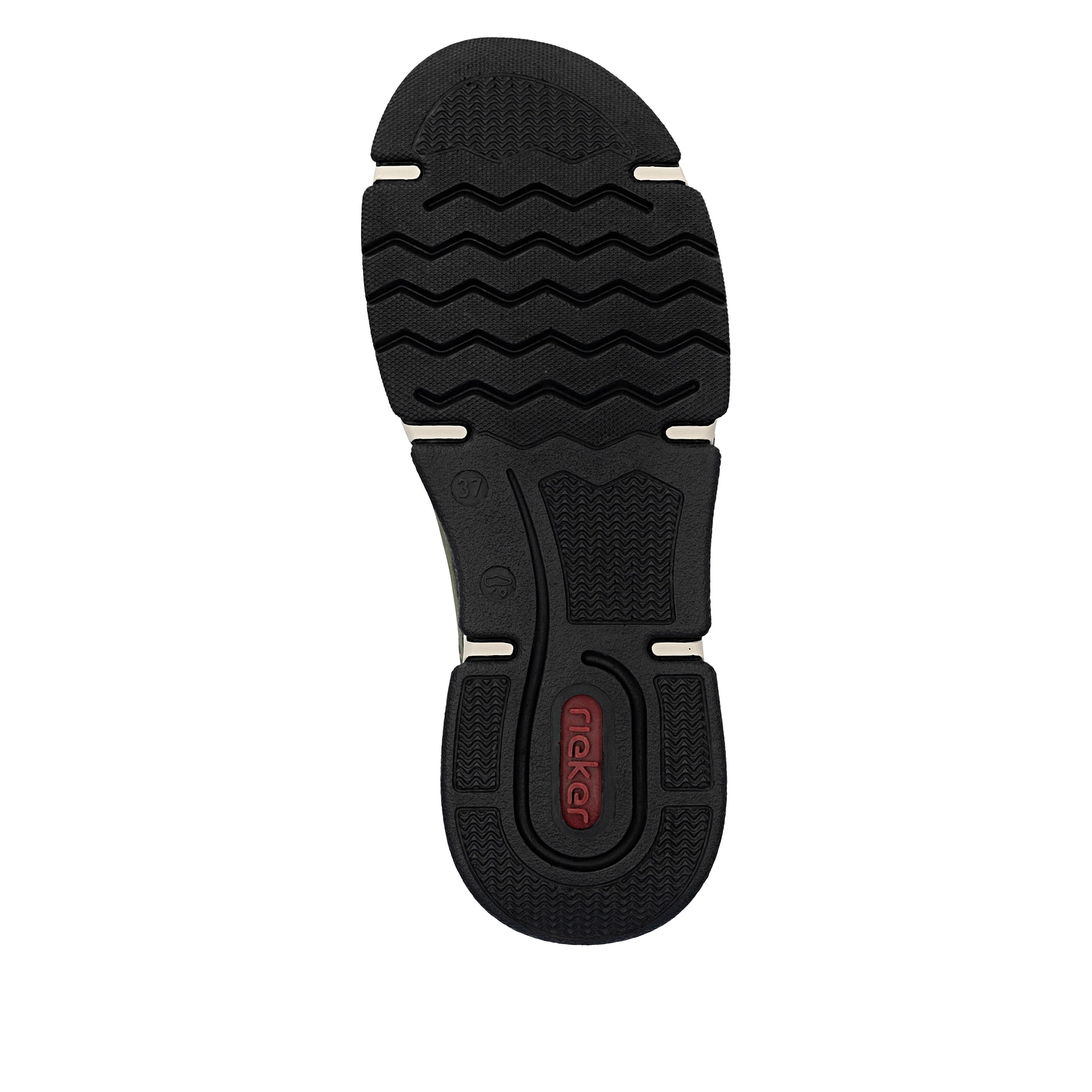 Mocassins Rieker verts pour femme 45973-54 avec bande élastique. Semelle extérieure de la chaussure.