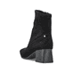 
Tiefschwarze Rieker Damen Stiefeletten 70971-00 mit Reißverschluss sowie Blockabsatz. Schuh von hinten
