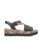 Schwarze Rieker Keilsandaletten V3964-02 mit einem Klettverschluss. Schuh Innenseite.