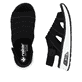 Schwarze Rieker Damen Riemchensandalen 65662-00 mit Rieker Air Sohlenfenster. Schuh von oben, liegend.