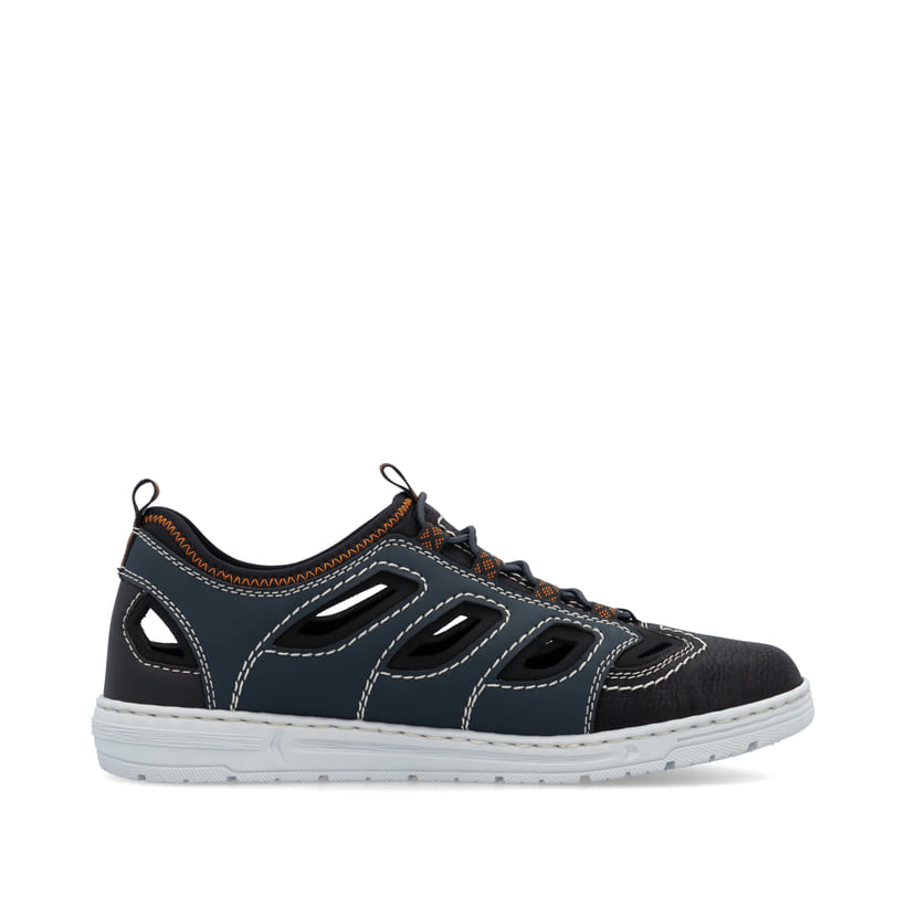 Blaue Rieker Herren Slipper 08665-14 mit einem Gummizug sowie der Extraweite H. Schuh Innenseite.