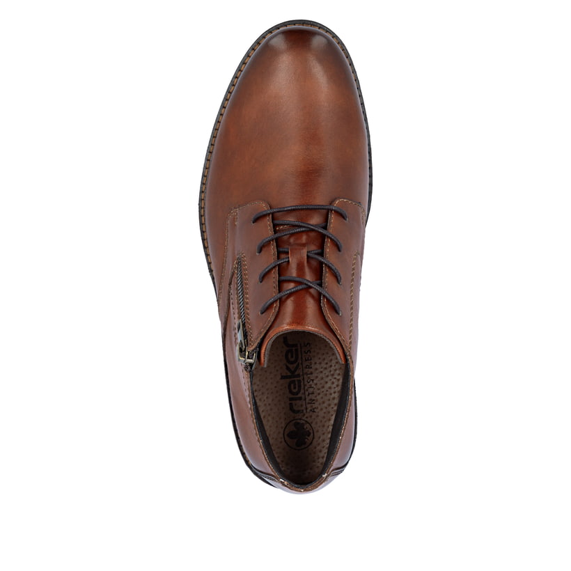 Braune Rieker Herren Kurzstiefel 14609-24 aus Glattleder mit Reißverschluss. Schuh von oben.